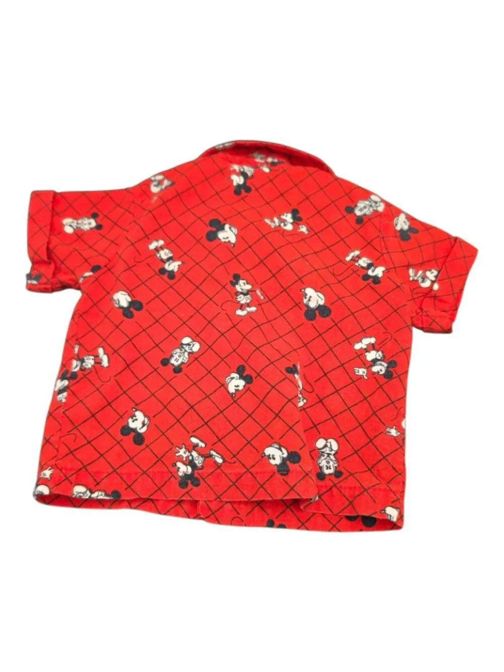 Vintage Disney Kids Baby Mickey Mouse Red Shirt Denim Overalls Newborn to 6 Mos
